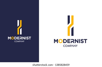 Elegant minimal Vector I Logo in two colour variations. Premium Logotype design for modern company branding. Simple and stylish identity design in blue and yellow.
