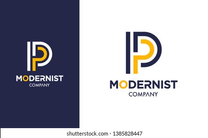 Elegant minimal Vector P Logo in two colour variations. Premium Logotype design for modern company branding. Simple and stylish identity design in blue and yellow.
