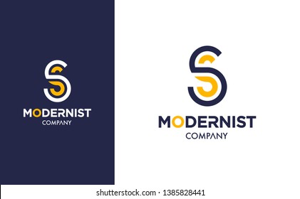 Elegant minimal Vector S Logo in two colour variations. Premium Logotype design for modern company branding. Simple and stylish identity design in blue and yellow.
