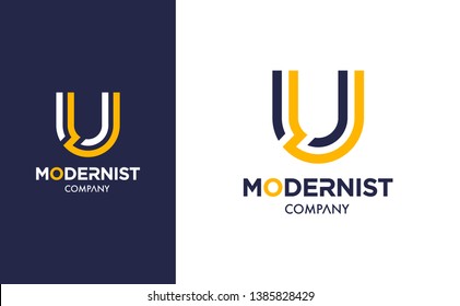 Elegant minimal Vector U Logo in two colour variations. Premium Logotype design for modern company branding. Simple and stylish identity design in blue and yellow.
