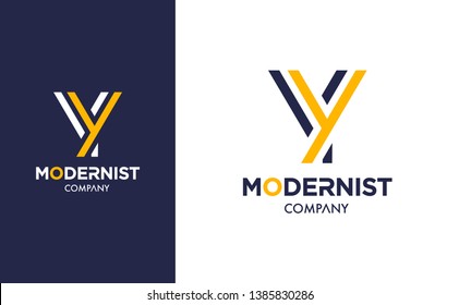 Elegant minimal Vector Y Logo in two colour variations. Premium Logotype design for modern company branding. Simple and stylish identity design in blue and yellow.
