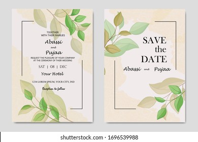 elegant minimalisir floral wedding invitation set with leaf