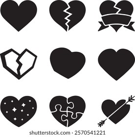 Elegant Minimalist 9-Heart Icon Bundle for Valentine's Day.