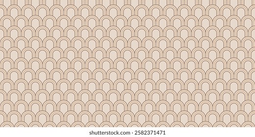 Elegant Minimalist Art Deco Scallop Pattern in Warm Beige Tones