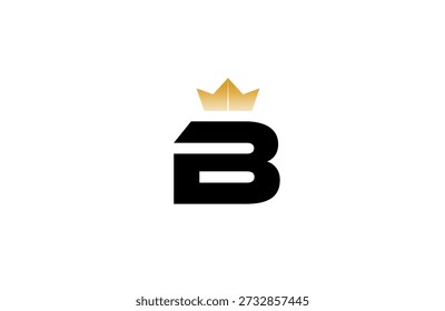 Elegant minimalist B logo featuring bold black  letter with luxurious gold crown accent above, clean vector style for premium branding and identity