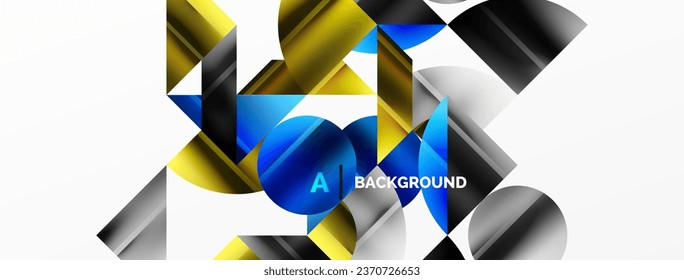 Elegant minimalist background with color metallic circles and triangles, creating harmonious composition of geometric shapes for wallpaper, banner, background, landing page