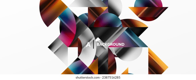 Elegant minimalist background with color metallic circles and triangles, creating harmonious composition of geometric shapes for wallpaper, banner, background, landing page