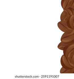 Elegant minimalist background with a delicate border of coffee beans on the right. Rich brown shades create a warm vibe, evoking the aroma of morning coffee. 
