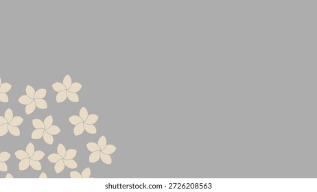 Fundo minimalista elegante com um grupo de flores frangipani de cor creme no canto inferior esquerdo em um fundo cinza neutro sólido, perfeito para Spa, bem-estar, e projetos Zen