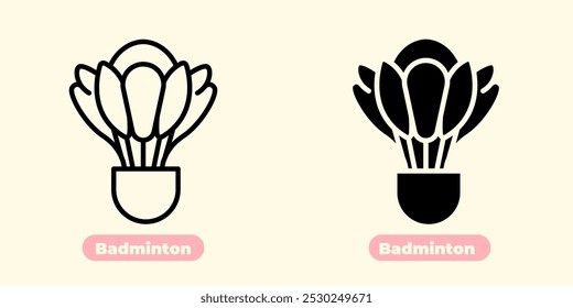 Elegant and minimalist badminton icon featuring a shuttlecock and racket in sleek, clean lines. This icon is perfect for sports apps, websites, event posters, and branding related to badminton