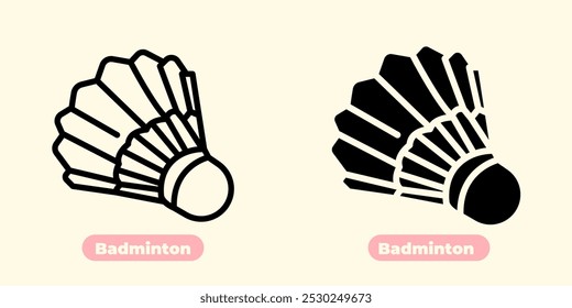 Elegant and minimalist badminton icon featuring a shuttlecock and racket in sleek, clean lines. This icon is perfect for sports apps, websites, event posters, and branding related to badminton