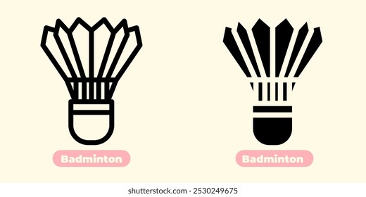 Elegant and minimalist badminton icon featuring a shuttlecock and racket in sleek, clean lines. This icon is perfect for sports apps, websites, event posters, and branding related to badminton