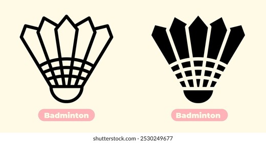 Elegant and minimalist badminton icon featuring a shuttlecock and racket in sleek, clean lines. This icon is perfect for sports apps, websites, event posters, and branding related to badminton