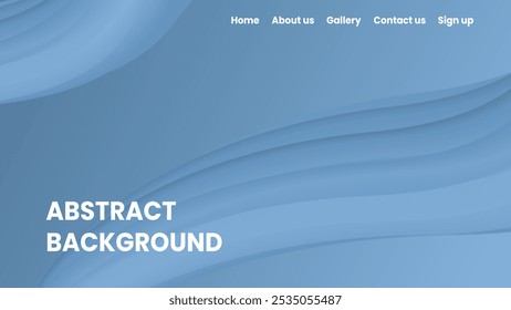 Elegant minimalist blue abstract background featuring smooth wave patterns and a navigation menu. Ideal for web design, presentations, or artistic projects.