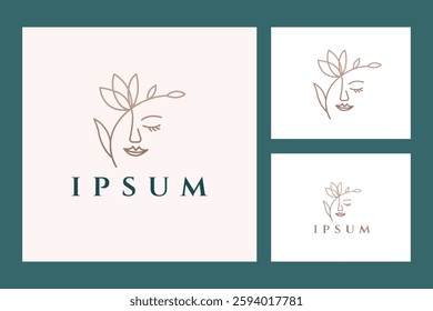 Elegant Minimalist Botanical Floral Woman Face Logo Design