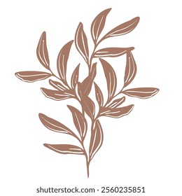 Elegant minimalist botanical vector artwork featuring a hand drawn bouquet of mocha flowers and leaves, with modern silhouettes celebrating organic beauty for print or tattoo applications