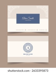 Elegant Minimalist Business Card Template Design with Ornament Decoration