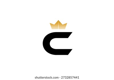 Elegant minimalist C logo featuring bold black  letter with luxurious gold crown accent above, clean vector style for premium branding and identity