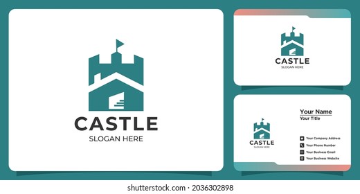 Elegant minimalist castle logo with business card branding