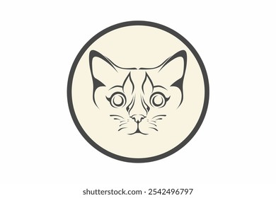 An elegant minimalist cat logo vector design featuring a cat face in a circular design. Perfect for branding, pet-related businesses, or artistic projects that require simplicity and modern appeal.