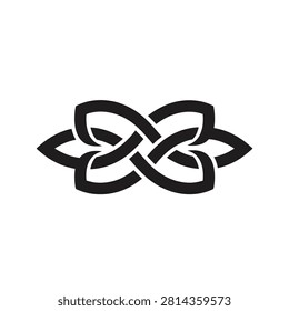 Elegant and minimalist Celtic knot design featuring interlocking lines. Ideal for luxury branding, tattoo inspiration, wedding invitations, and decorative graphic design projects.