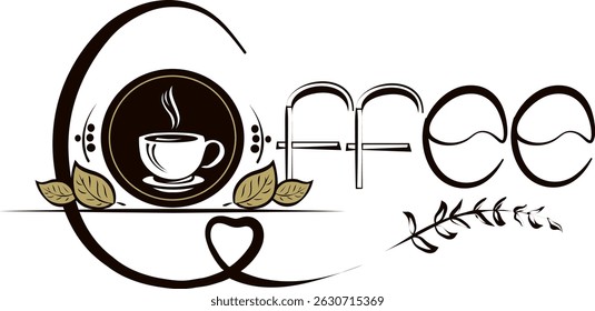 Elegant and minimalist coffee cup logo with steam and leaves, designed to reflect the cozy and inviting atmosphere of a café. Perfect for coffee-related businesses, branding, and logo design projects.