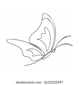 Elegant minimalist continuous line drawing of a butterfly flying with grace and freedom