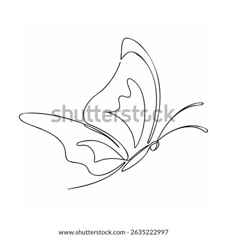 Elegant minimalist continuous line drawing of a butterfly flying with grace and freedom