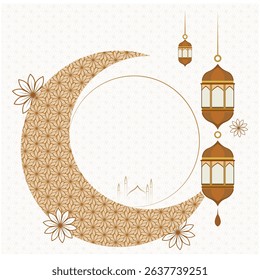 Elegant and minimalist crescent moon and mosque silhouette under a starry night for Eid.