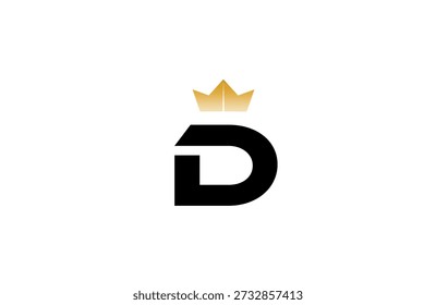 Elegant minimalist D logo featuring bold black  letter with luxurious gold crown accent above, clean vector style for premium branding and identity