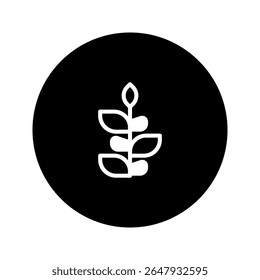 Elegant minimalist design featuring a plant icon symbolizing growth sustainability and natural elements within a simple black background