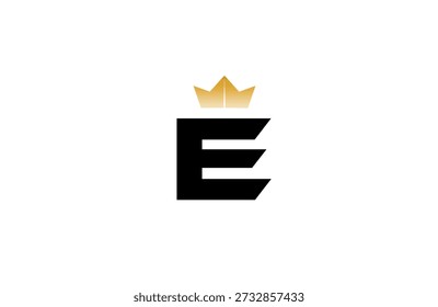 Elegant minimalist E logo featuring bold black  letter with luxurious gold crown accent above, clean vector style for premium branding and identity