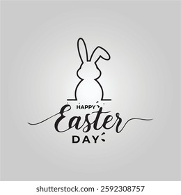 Elegant Minimalist Easter Bunny Design with 'Happy Easter Day' Text – Simple Linear Silhouette on a Clean White Background for a Modern and Festive Look