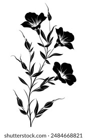 Elegant and minimalist floral design: black silhouette of a flowering plant with large petals
