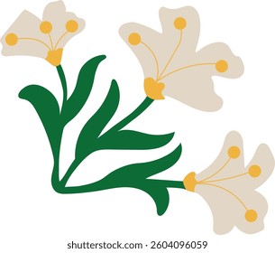 Elegant Minimalist Floral Illustration with White Flowers and Green Leaves.