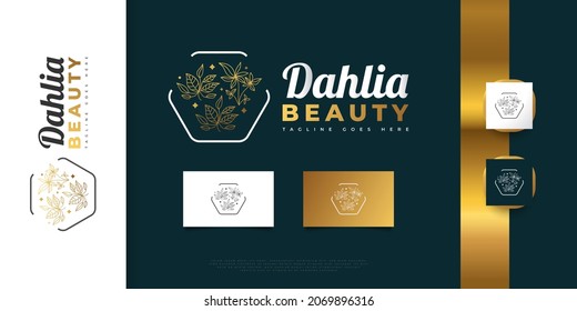 Elegant and Minimalist Floral Logo or Symbol with Hand Drawn Style. Flowers Illustration for Beauty, Jewelry, Florist, Fashion and Spa Industries