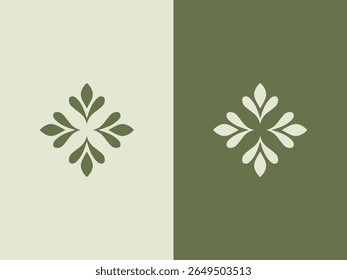 Elegant minimalist floral motif in dual-tone green and cream color scheme. Perfect for branding, packaging, fabric prints, wall patterns, and home decor themes with a botanical and organic aesthetic.