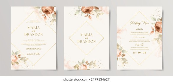 Elegant minimalist floral wedding invitation card template