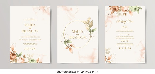 Elegant minimalist floral wedding invitation card template