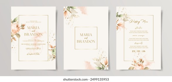 Elegant minimalist floral wedding invitation card template