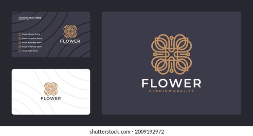 Elegant minimalist flower logo design and business card design ready to used