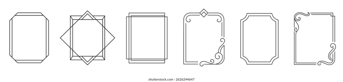 Elegant Minimalist Frames. Stylish Frame Collection for Decoration. Classic Thin Line Frames, decorative Elements for Design.