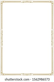 Elegant, minimalist gold frame. Frame in A4 format. Decorated with dashes and triangles. Perfect for diplomas, invitations, postcards, holiday decorations.
