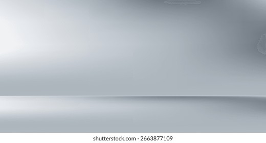 Elegante fondo de estudio gris minimalista con iluminación suave degradada y piso reflectante suave, perfecto para exhibición de productos, maquetas, presentaciones y proyectos de diseño moderno.