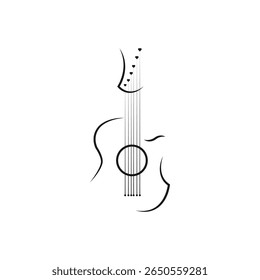 Design de arte de linha de guitarra minimalista elegante, perfeito para logotipos de música, decoração, branding ou projetos criativos.