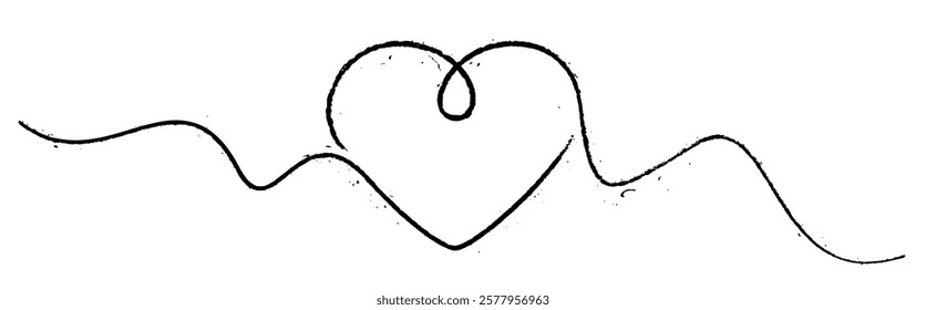 Elegant minimalist heartline with grunge texture forming a continuous line. Vector illustration perfect for creative and romantic designs.