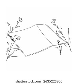 Elegant minimalist illustration of a tent surrounded by delicate flowers in a line art style