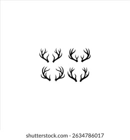 Elegant and minimalist illustrations of simple black antlers are arranged on a clean white background. This versatile vector graphic features a 