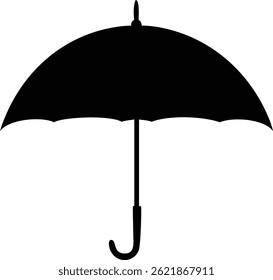 Elegant, minimalist image displaying a black umbrella silhouette against a white backdrop. This illustration captures the essence of protection and preparedness during inclement weather.