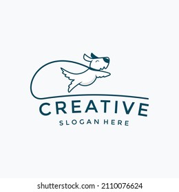 elegant and minimalist jumping dog logo design template